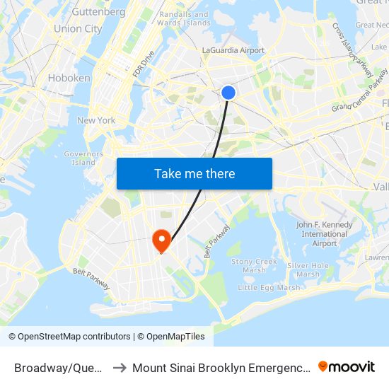 Broadway/Queens Blvd to Mount Sinai Brooklyn Emergency Department map