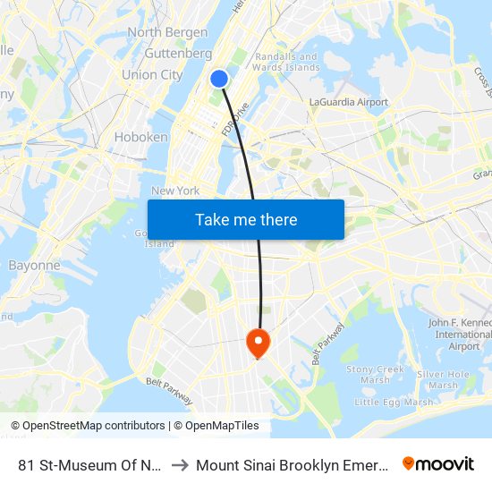 81 St-Museum Of Natural History to Mount Sinai Brooklyn Emergency Department map