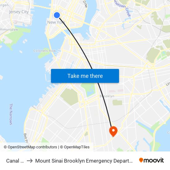 Canal St to Mount Sinai Brooklyn Emergency Department map