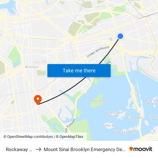 Rockaway Blvd to Mount Sinai Brooklyn Emergency Department map