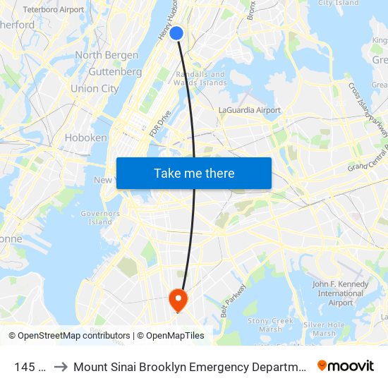 145 St to Mount Sinai Brooklyn Emergency Department map