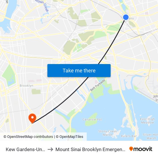 Kew Gardens-Union Tpke to Mount Sinai Brooklyn Emergency Department map