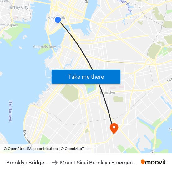 Brooklyn Bridge-City Hall to Mount Sinai Brooklyn Emergency Department map