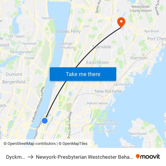 Dyckman St to Newyork-Presbyterian Westchester Behavioral Health Center map