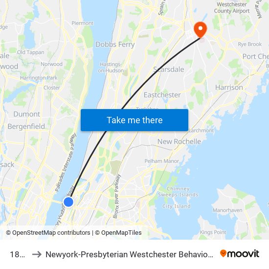 181 St to Newyork-Presbyterian Westchester Behavioral Health Center map