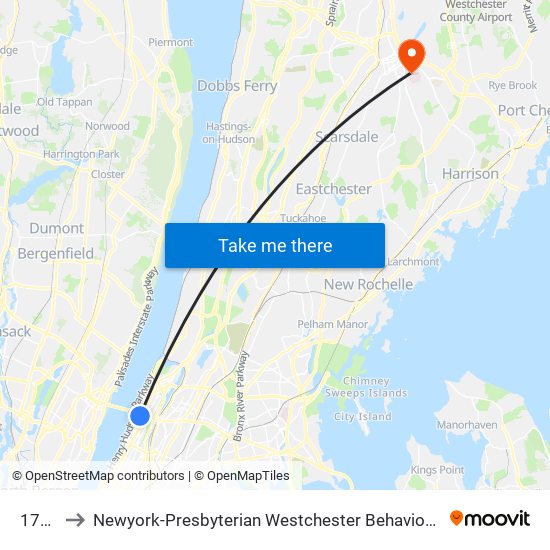 175 St to Newyork-Presbyterian Westchester Behavioral Health Center map