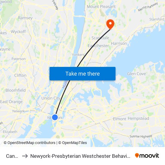 Canal St to Newyork-Presbyterian Westchester Behavioral Health Center map