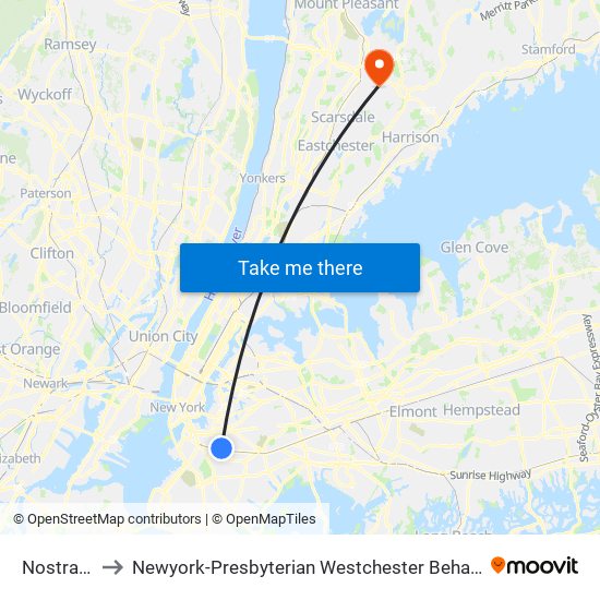 Nostrand Av to Newyork-Presbyterian Westchester Behavioral Health Center map