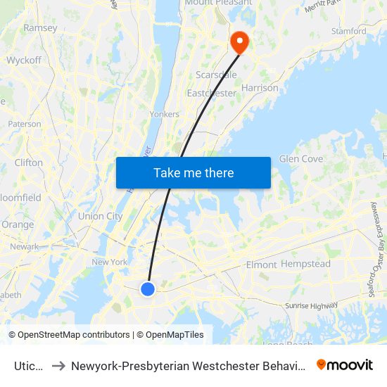 Utica Av to Newyork-Presbyterian Westchester Behavioral Health Center map