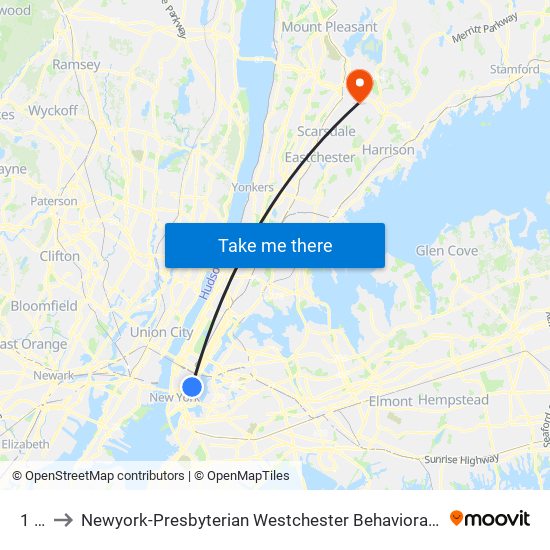 1 Av to Newyork-Presbyterian Westchester Behavioral Health Center map