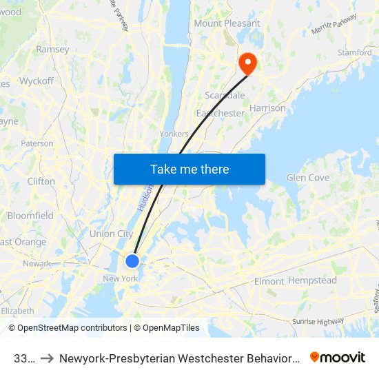 33 St to Newyork-Presbyterian Westchester Behavioral Health Center map