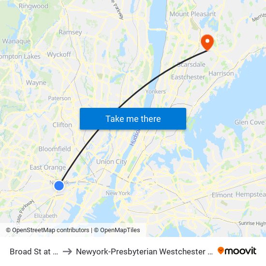 Broad St at Market St to Newyork-Presbyterian Westchester Behavioral Health Center map