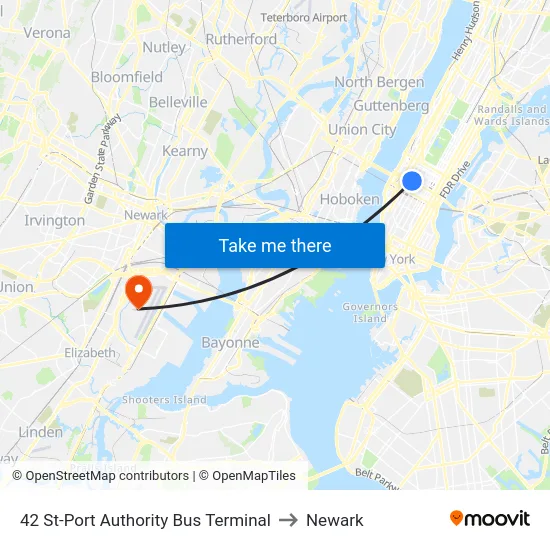 42 St-Port Authority Bus Terminal to Newark map