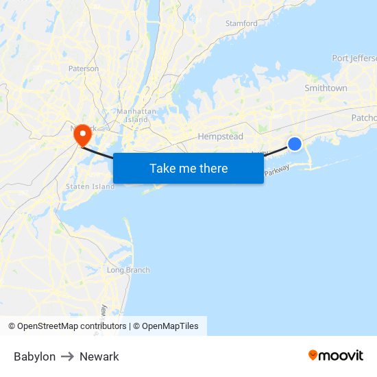 Babylon to Newark map