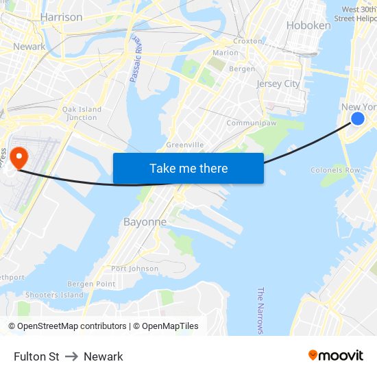 Fulton St to Newark map