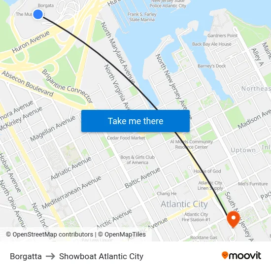 Borgatta to Showboat Atlantic City map
