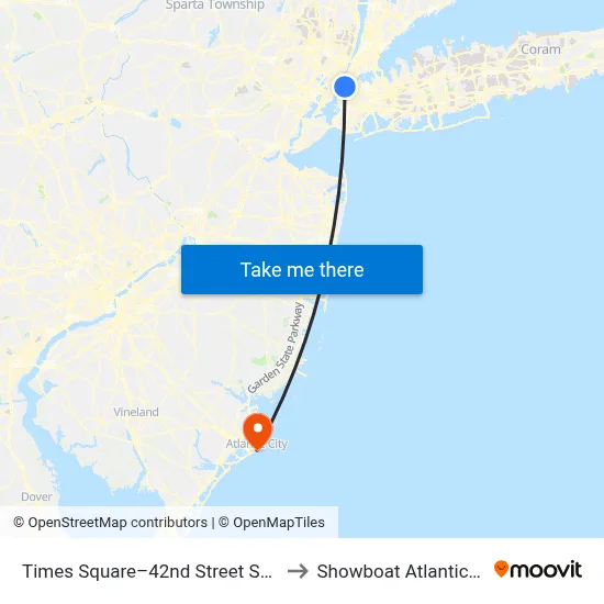 Times Square–42nd Street Station to Showboat Atlantic City map