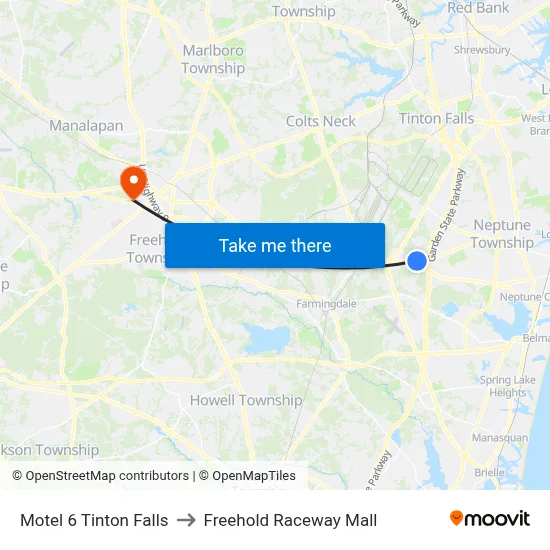 Motel 6 Tinton Falls to Freehold Raceway Mall map