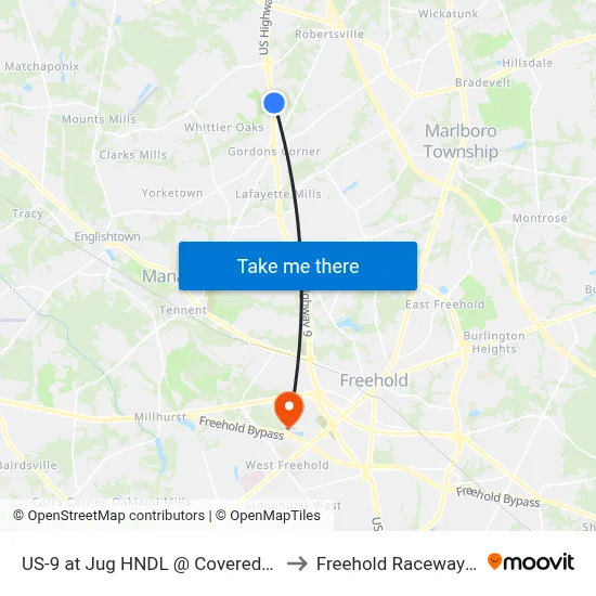US-9 at Jug HNDL @ Covered Bridge to Freehold Raceway Mall map