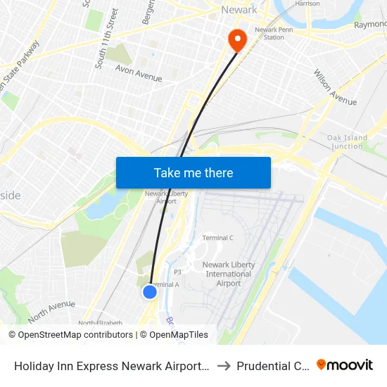 Holiday Inn Express Newark Airport - Elizabeth to Prudential Center map