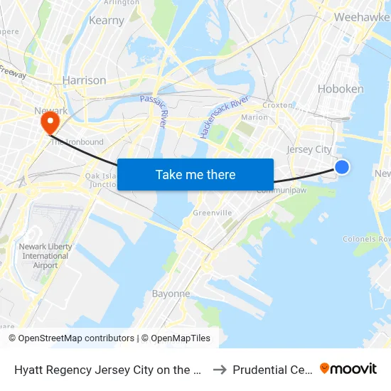 Hyatt Regency Jersey City on the Hudson to Prudential Center map