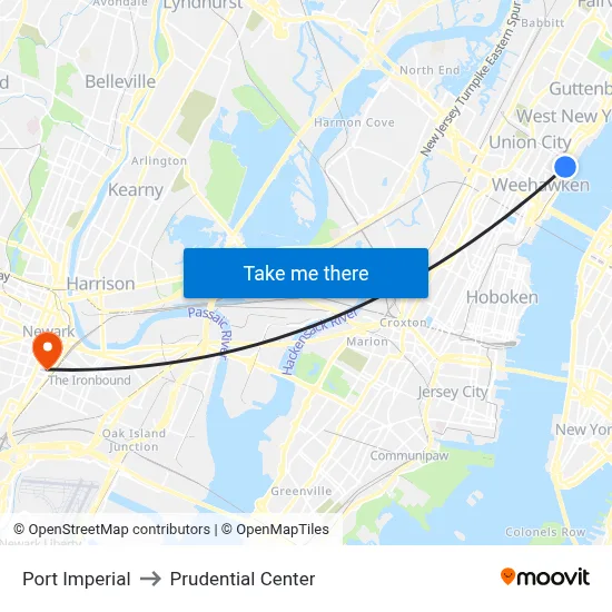 Port Imperial to Prudential Center map