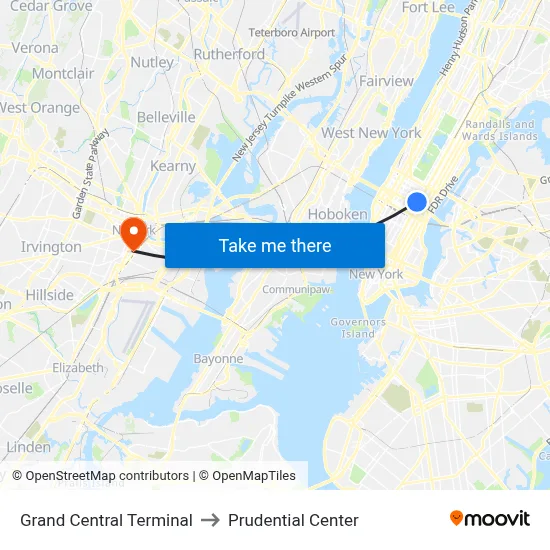 Grand Central Terminal to Prudential Center map