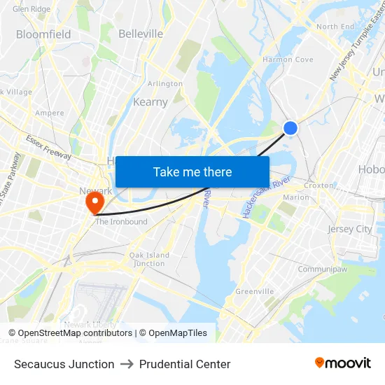 Secaucus Junction to Prudential Center map