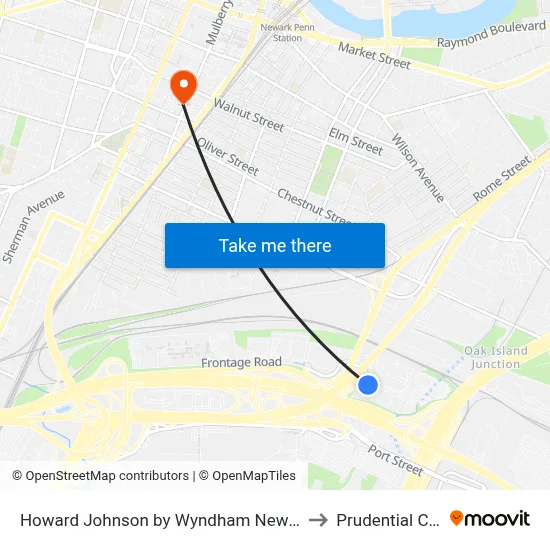 Howard Johnson by Wyndham Newark Airport to Prudential Center map