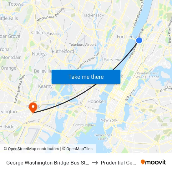 George Washington Bridge Bus Station to Prudential Center map