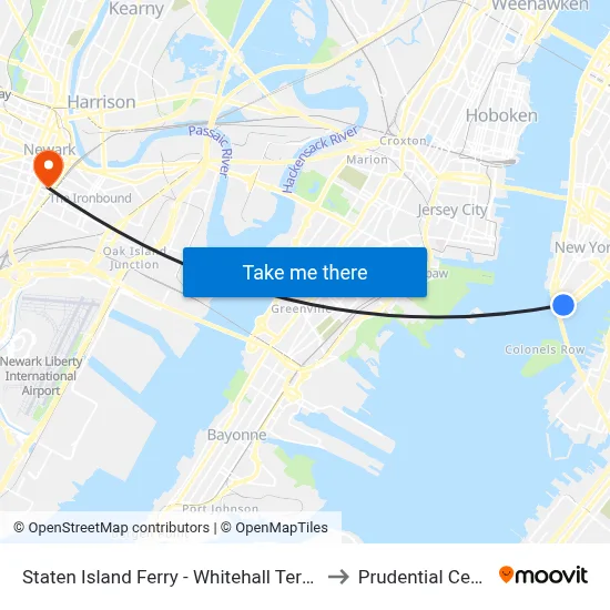 Staten Island Ferry - Whitehall Terminal to Prudential Center map