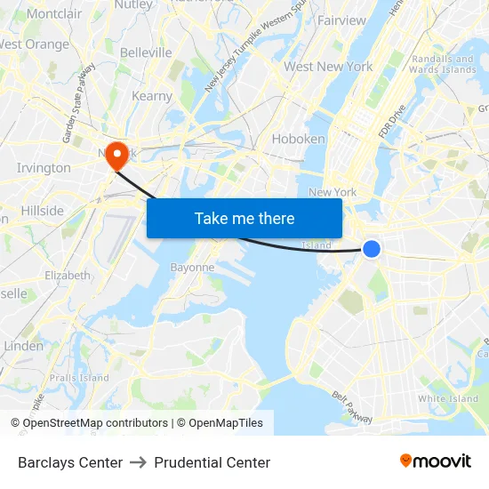 Barclays Center to Prudential Center map
