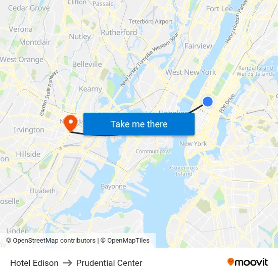 Hotel Edison to Prudential Center map