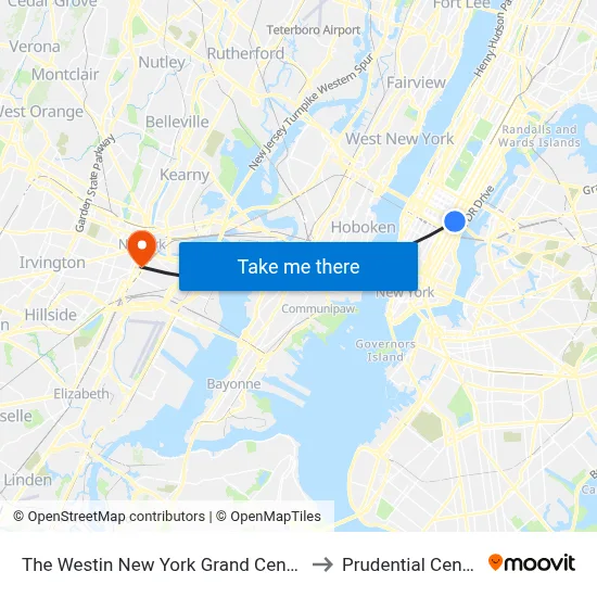 The Westin New York Grand Central to Prudential Center map