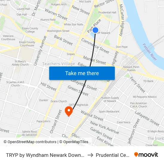 TRYP by Wyndham Newark Downtown to Prudential Center map