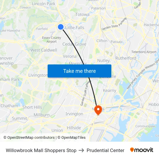 Willowbrook Mall Shoppers Stop to Prudential Center map