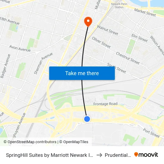 SpringHill Suites by Marriott Newark International Airport to Prudential Center map