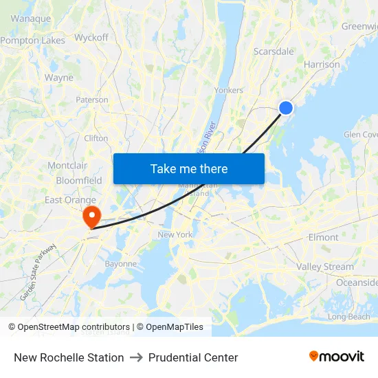New Rochelle Station to Prudential Center map