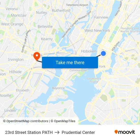 23rd Street Station PATH to Prudential Center map
