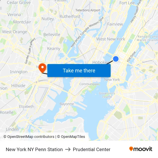 New York NY Penn Station to Prudential Center map