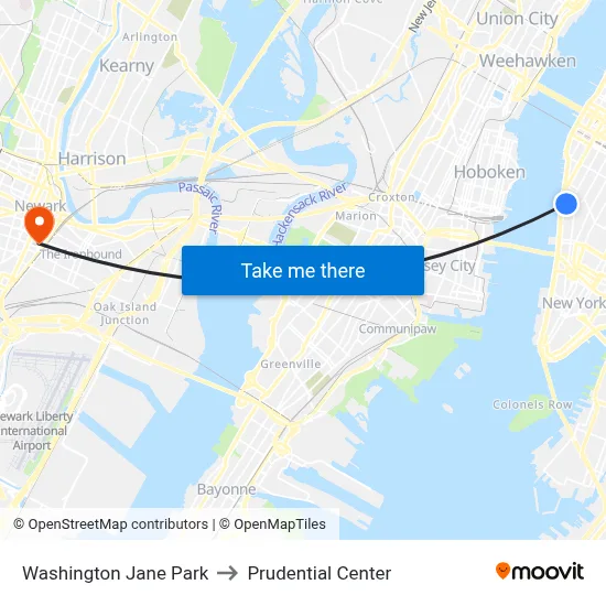 Washington Jane Park to Prudential Center map