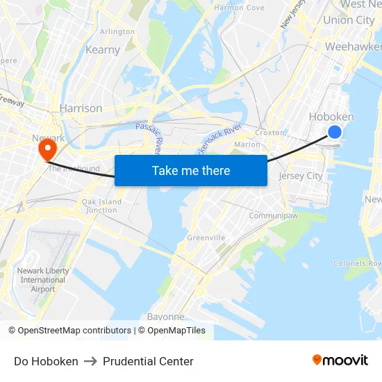 Do Hoboken to Prudential Center map