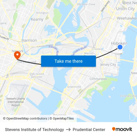 Stevens Institute of Technology to Prudential Center map