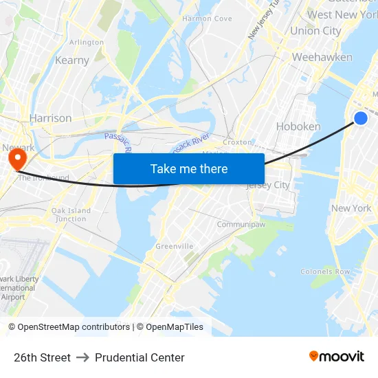26th Street to Prudential Center map