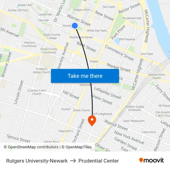 Rutgers University-Newark to Prudential Center map