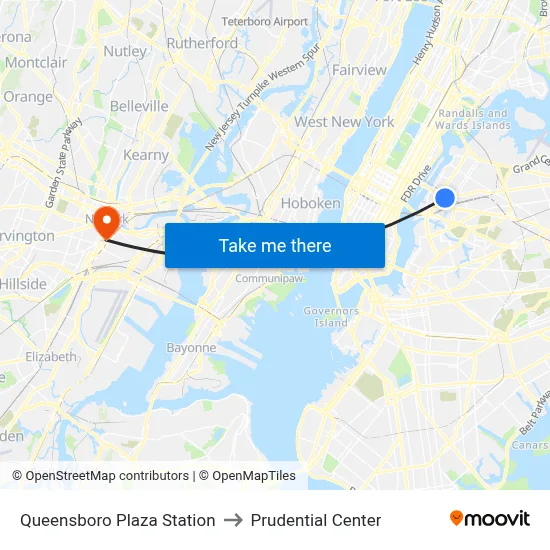 Queensboro Plaza Station to Prudential Center map