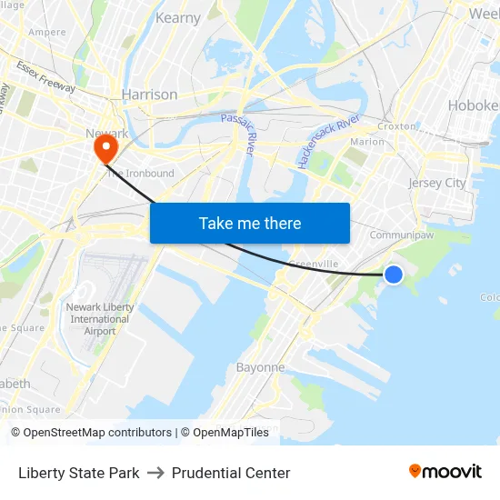 Liberty State Park to Prudential Center map