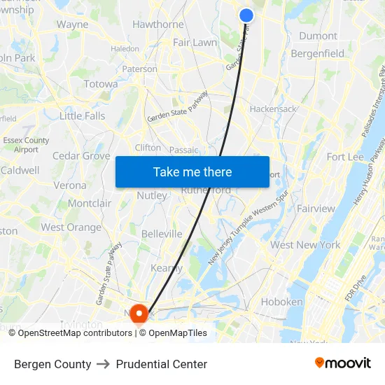 Bergen County to Prudential Center map