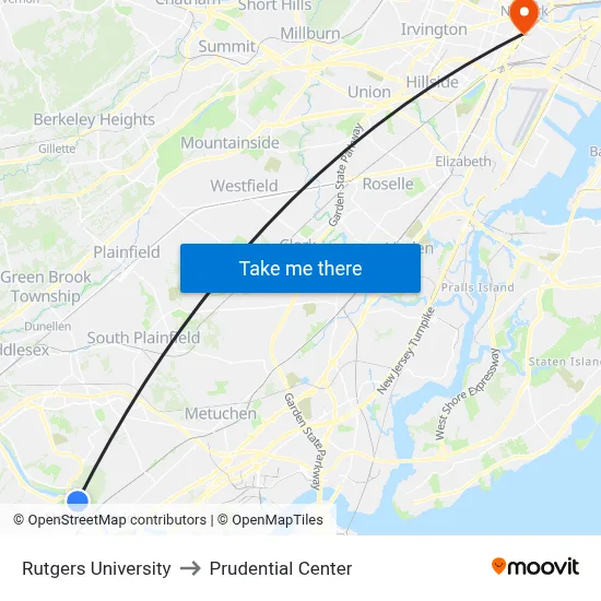 Rutgers University to Prudential Center map