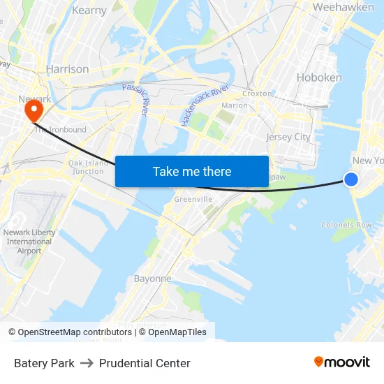 Batery Park to Prudential Center map
